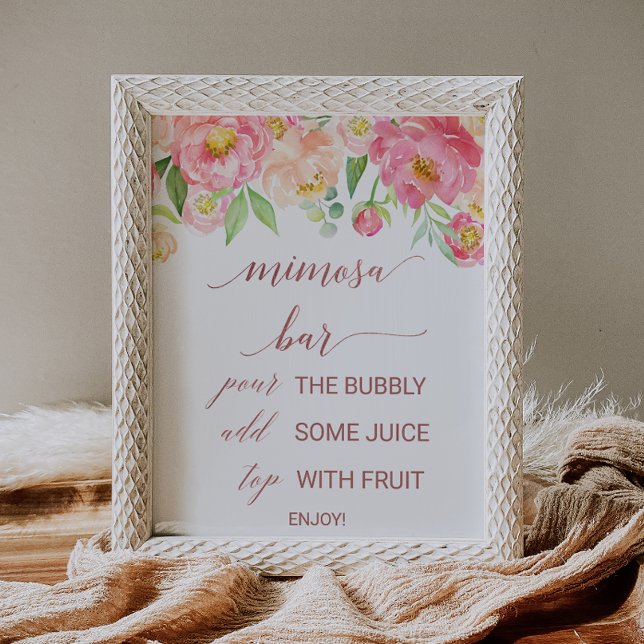 Peach and Pink Peony Rose Gold Mimosa Bar Sign (Creator Uploaded)