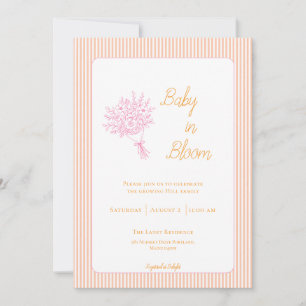 Peach and Pink Striped Baby in Bloom Shower Invitation