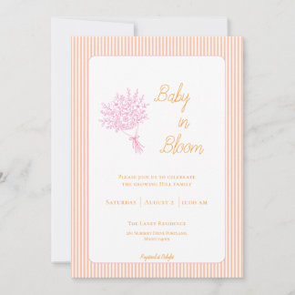 Peach and Pink Striped Baby in Bloom Shower Invitation