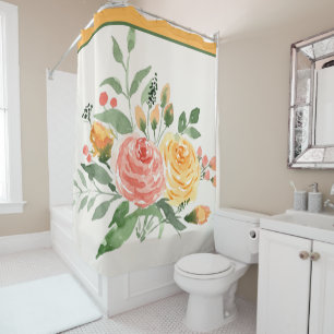 Peach and pink watercolor floral shower curtain