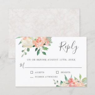 Peach and Pink Watercolor Floral Wedding RSVP Invitation