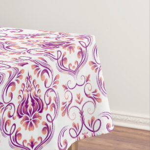 Peach and Purple Damask Floral Elegant Cotton Tablecloth