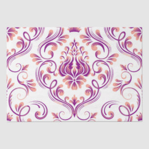 Peach and Purple Damask Floral Elegant Decoupage Tissue Paper