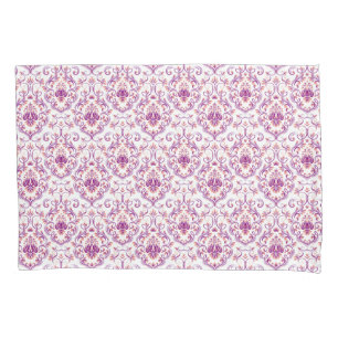 Peach and Purple Damask Floral Elegant Pattern Pillowcase