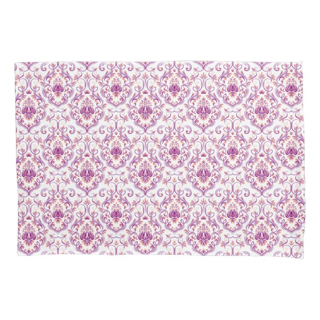 Peach and Purple Damask Floral Elegant Pattern Pillowcase (Front)