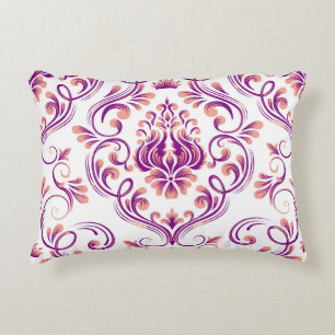 Peach and Purple Damask Floral Pattern Elegant Decorative Cushion