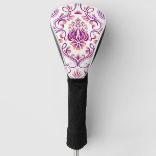 Peach and Purple Damask Floral Pattern Elegant Golf Head Cover