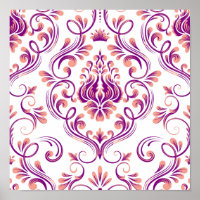 Peach and Purple Damask Floral Pattern Elegant