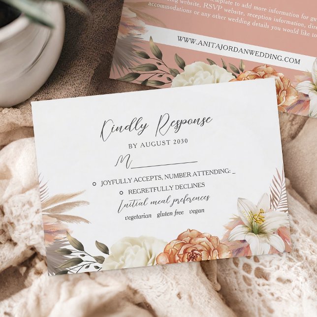 Peach and Purple Floral Rustic Wedding RSVP Card (Creator Uploaded)