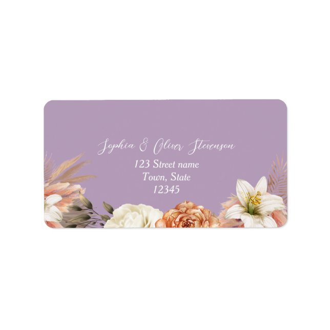 Peach and Purple Floral Wedding Address Label (Front)