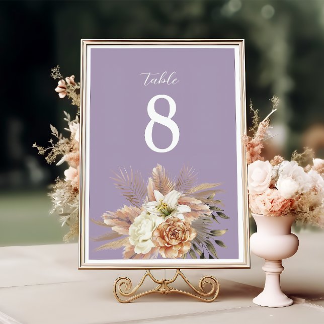 Peach and Purple Floral Wedding Table Number (Creator Uploaded)