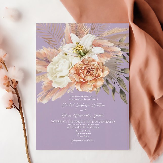 Peach and Purple Rustic Floral Wedding Invitation (Creator Uploaded)