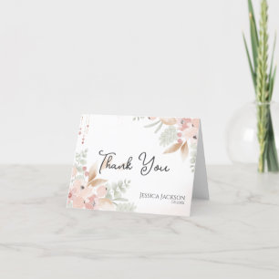 Peach and Sage Watercolor Flowers Bridal Shower Thank You Card