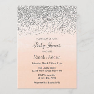 Peach and Silver Baby Shower Invitation