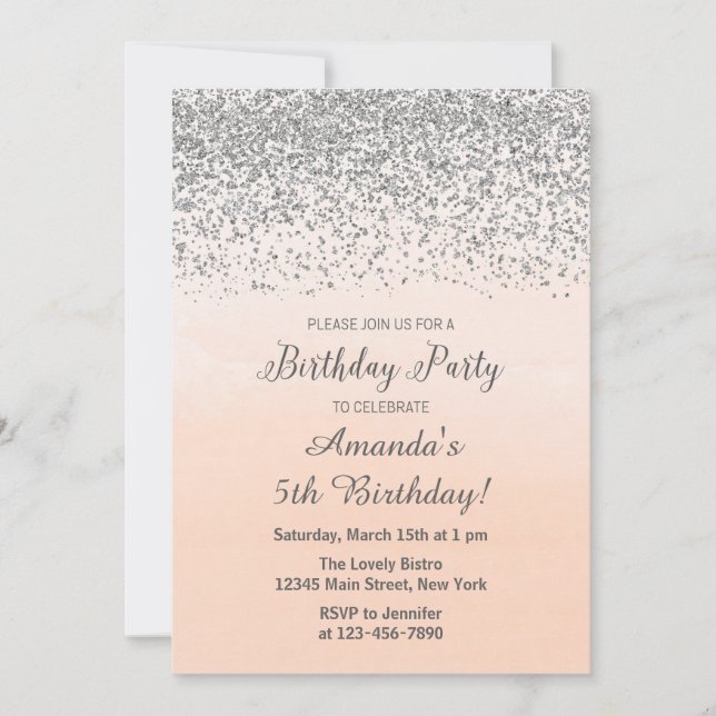 Peach and Silver Birthday Invitation (Front)