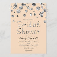 Peach and Silver Glitter Bridal Shower Invitation