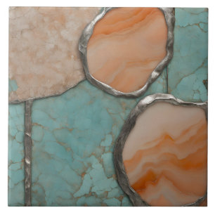 Peach and Silver stone texture Ceramic Tile