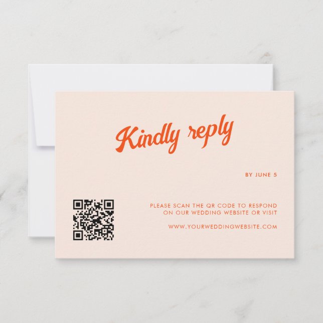 Peach and Tangerine Retro Wedding RSVP Card (Front)