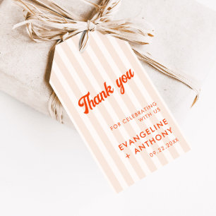 Peach and Tangerine Striped Retro Wedding Gift Tags