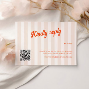 Peach and Tangerine Striped Retro Wedding RSVP Card