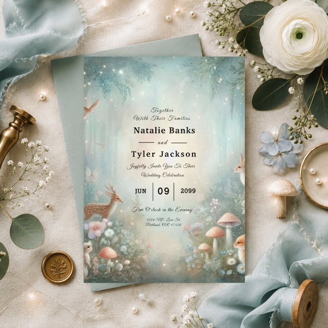 Peach and Teal Enchanted Forest Wedding Invitation (Creator Uploaded)