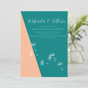 Peach and Teal  wedding Invitation