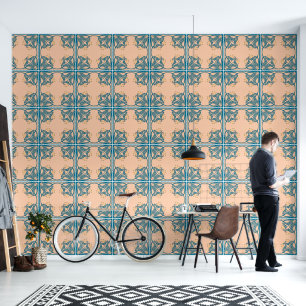Peach and Teale Art Nouveau Tile Wallpaper