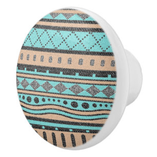 Peach And Turquoise Aztec Design Ceramic Knob