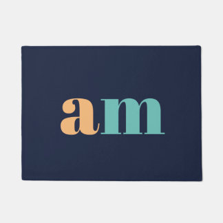 Peach and turquoise elegant monogram design doormat