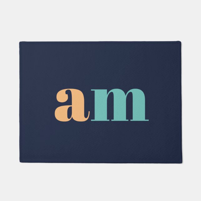 Peach and turquoise elegant monogram design doormat (Front)