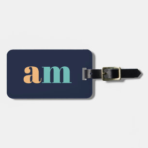 Peach and turquoise elegant monogram design luggage tag