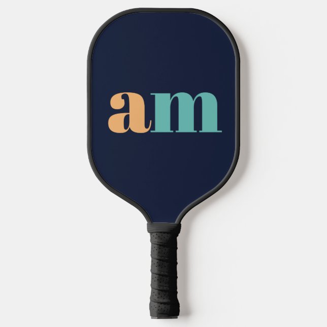Peach and turquoise elegant monogram design pickleball paddle (Front)