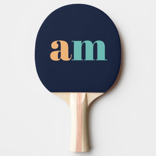 Peach and turquoise elegant monogram design ping pong paddle (Front)