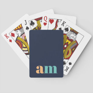 Peach and turquoise elegant monogram design playing cards