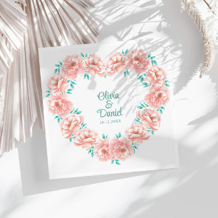 Peach and Turquoise Floral Wedding Napkin