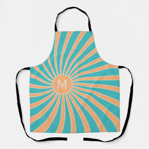 Peach and turquoise retro style sunburst design apron