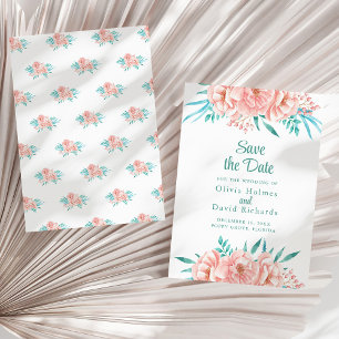Peach and Turquoise Save the Date Card