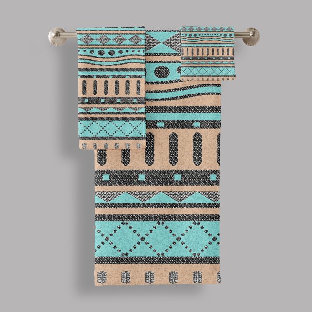 Peach And Turquoise Tribal Pattern Bath Towel Set (Creator Uploaded)