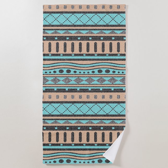 Peach And Turquoise Tribal Pattern Beach Towel (Creator Uploaded)