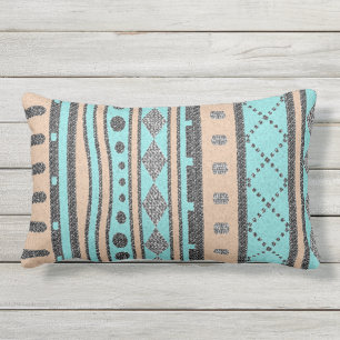 Peach And Turquoise Tribal Pattern Outdoor Cushion