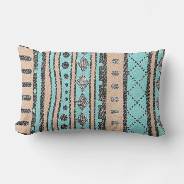 Peach And Turquoise Tribal Pattern Outdoor Cushion (Front)