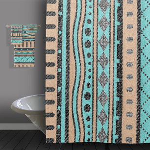 Peach And Turquoise Tribal Pattern Shower Curtain