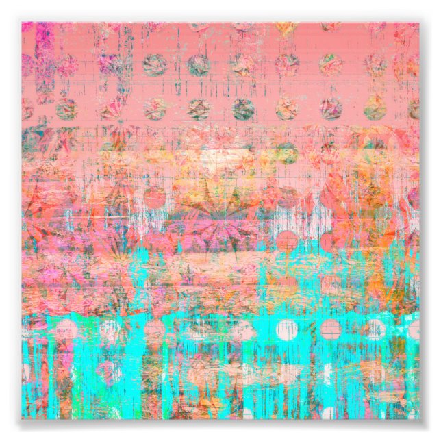 Peach and Turquoise Weathered Paint Polka Dot Photo Print (Front)