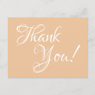 Peach and White Calligraphy Thank You Postcard