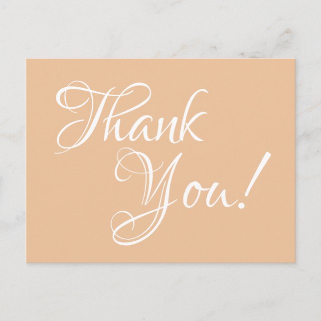 Peach and White Calligraphy Thank You Postcard (Front)