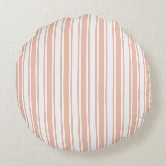 Peach and white candy stripes round cushion (Back)