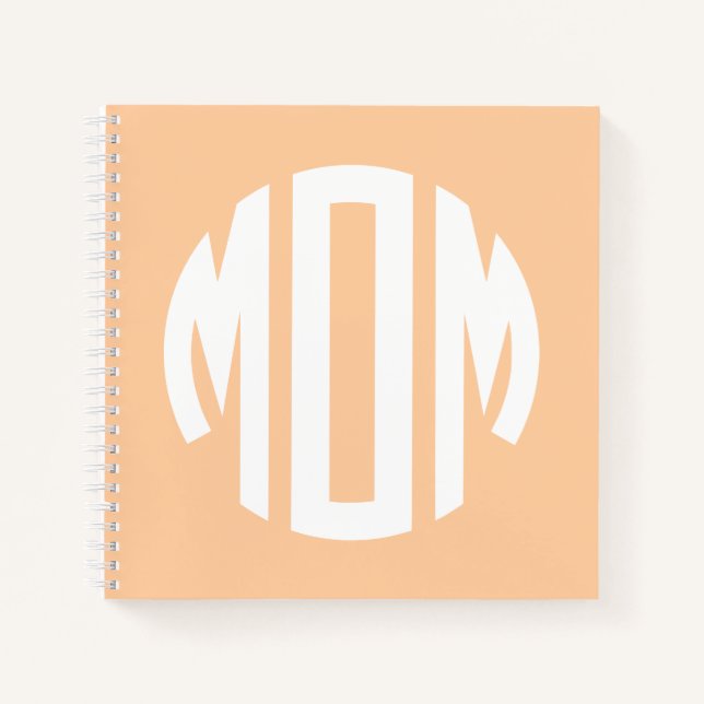 Peach and White Circle Monogram MOM Notebook (Front)