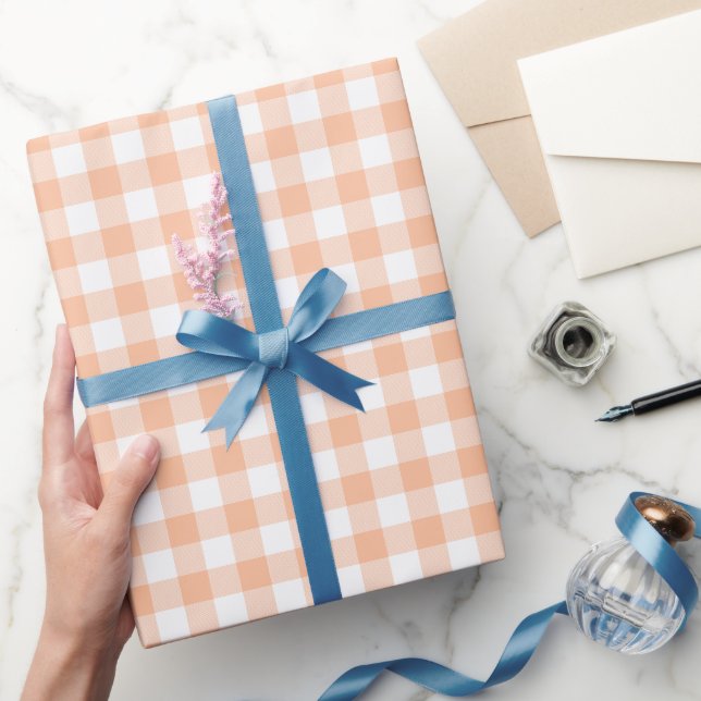 Peach and White Country Gingham Wrapping Paper (Gifting)