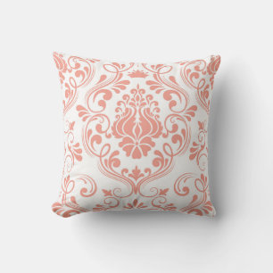 Peach and White Damask Floral Pattern Elegant Cushion