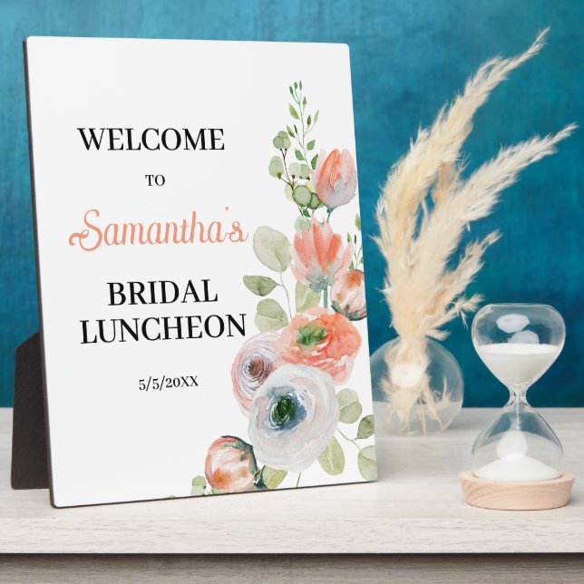 Peach and White Floral Bridal Luncheon Welcome  Plaque (Side)